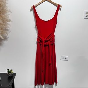 Reformation August Jersey Cherry Red Wrap Tie Midi Dress Size L